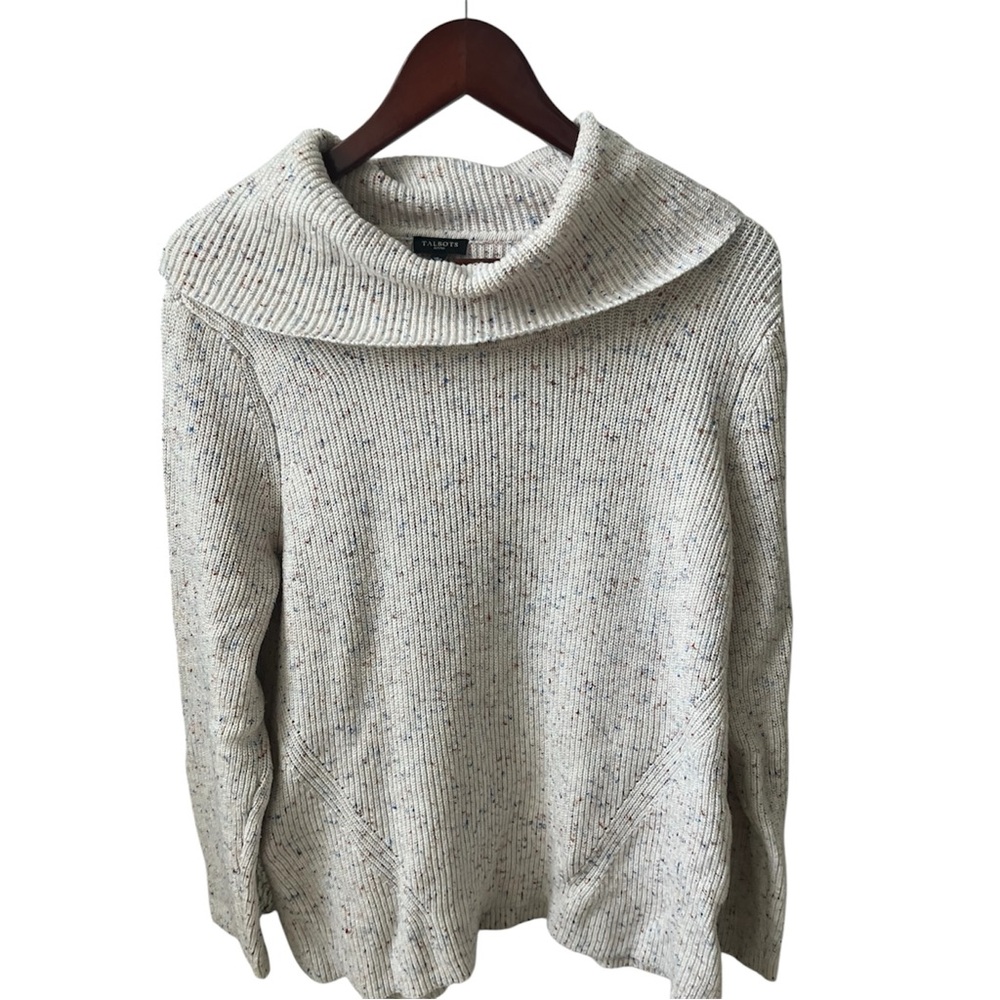 Talbots Cozy Cream Sweater Speckled with Cowl Turtle Neck XL Petite